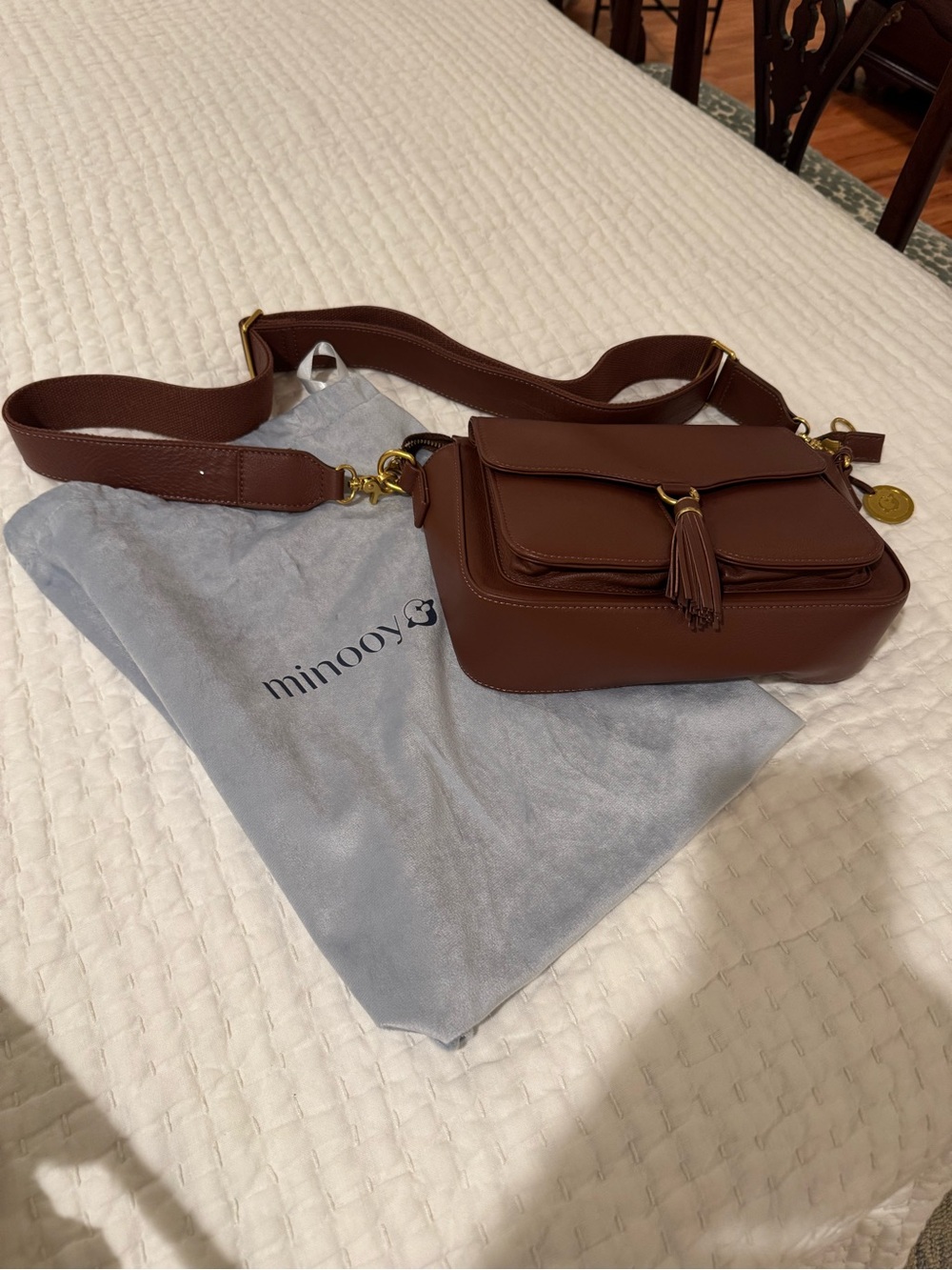 Mimooy Brown Leather Crossbody Bag with Tassel
